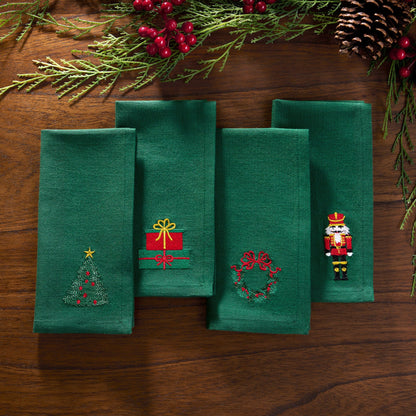 Holiday Embroidered Cotton Napkins, Set of 4
