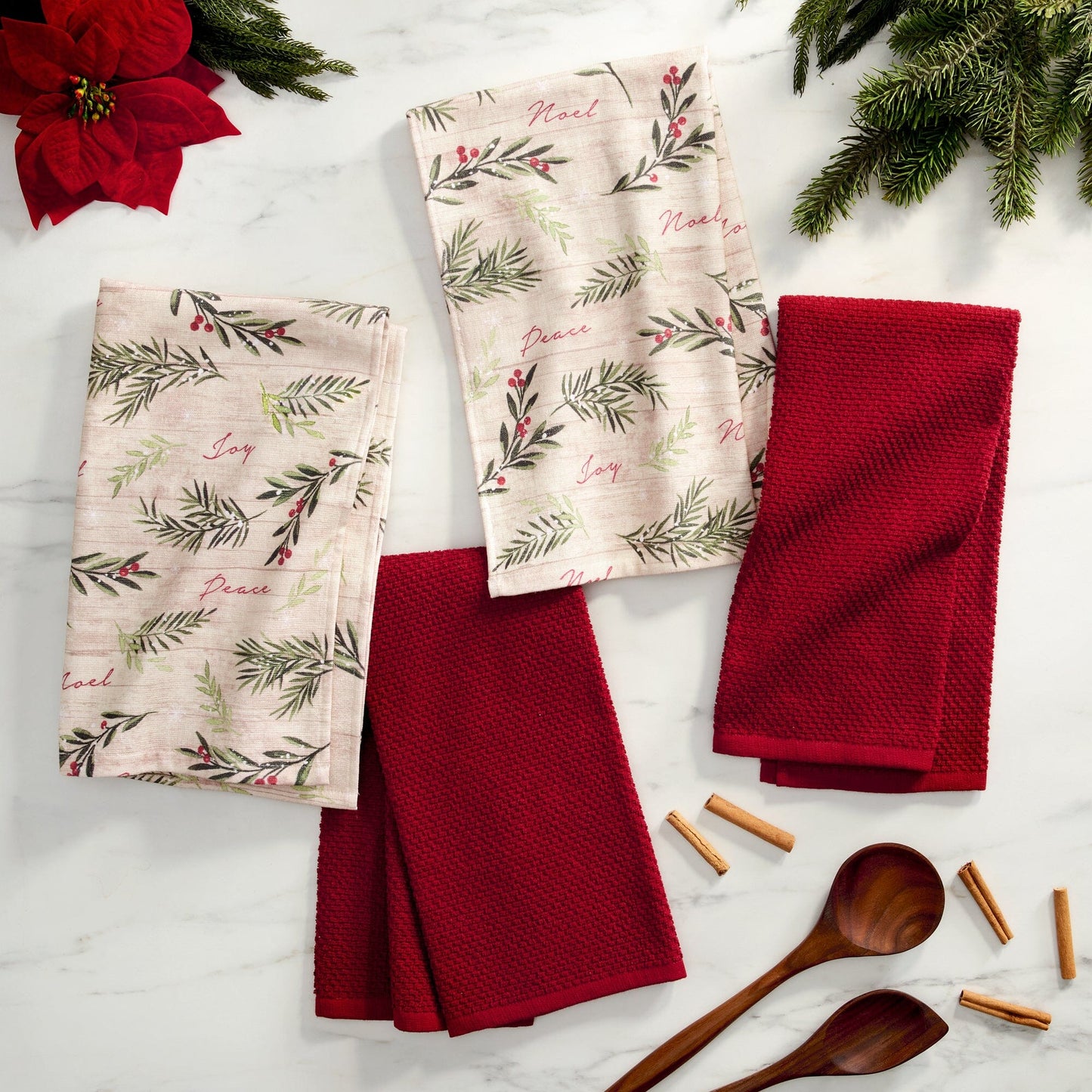 Holiday Tree Trimmings Kitchen Towels, Set of 4