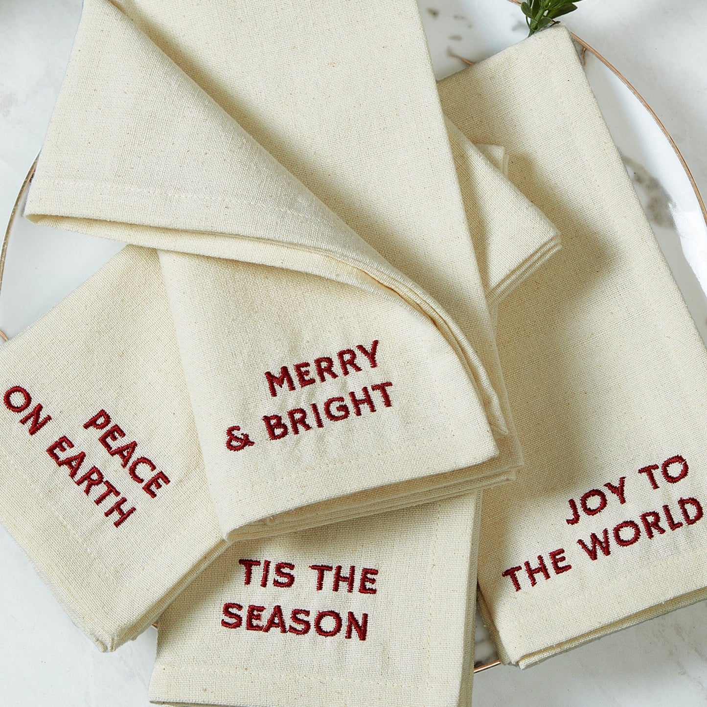 Joyful Sentiment Christmas/Holiday Embroidered Napkins, Set of 4