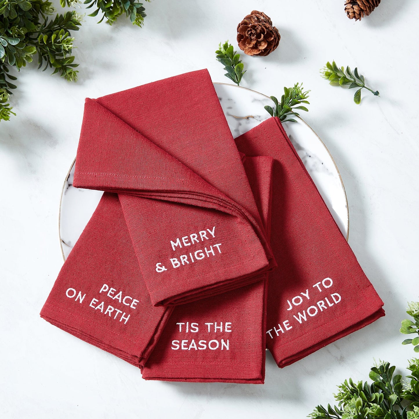 Joyful Sentiment Christmas/Holiday Embroidered Napkins, Set of 4