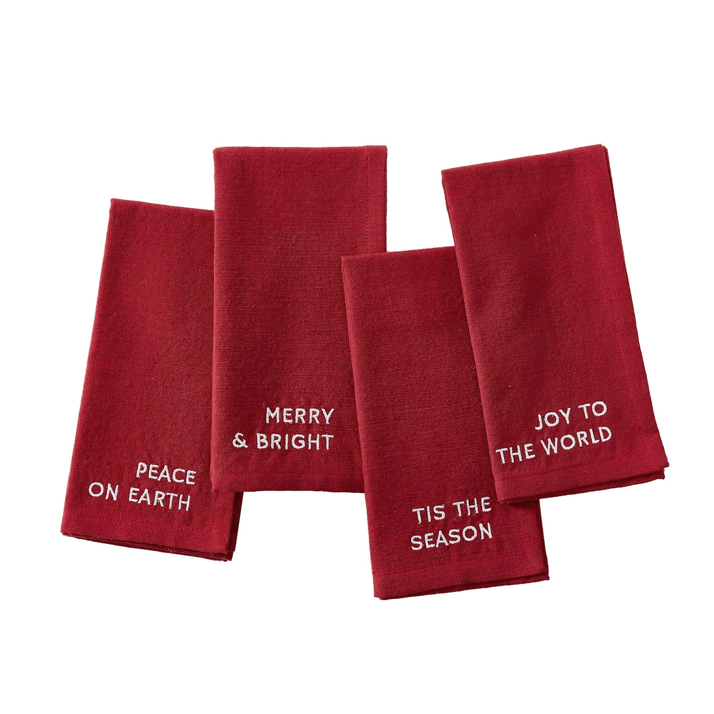 Joyful Sentiment Christmas/Holiday Embroidered Napkins, Set of 4