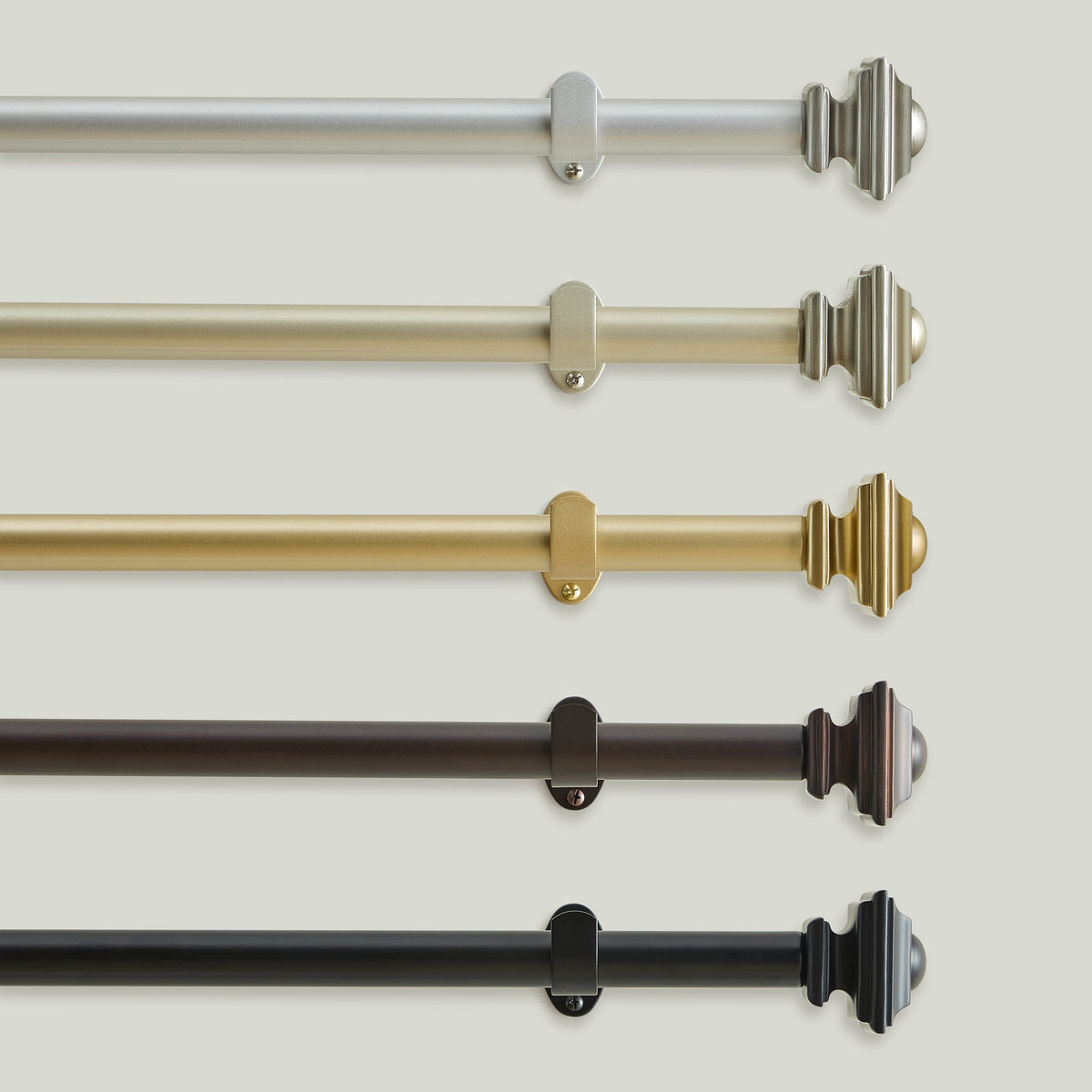 Lenox Madrid 1” Single Curtain Rod with Sculptural Stacked Square Finial Design