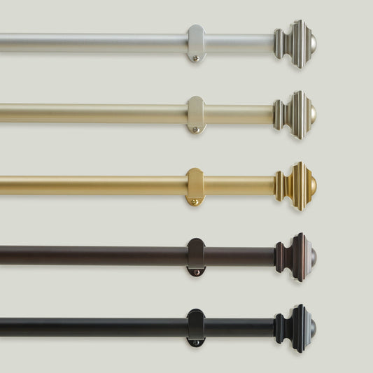 Lenox Madrid 1” Single Curtain Rod with Sculptural Stacked Square Finial Design
