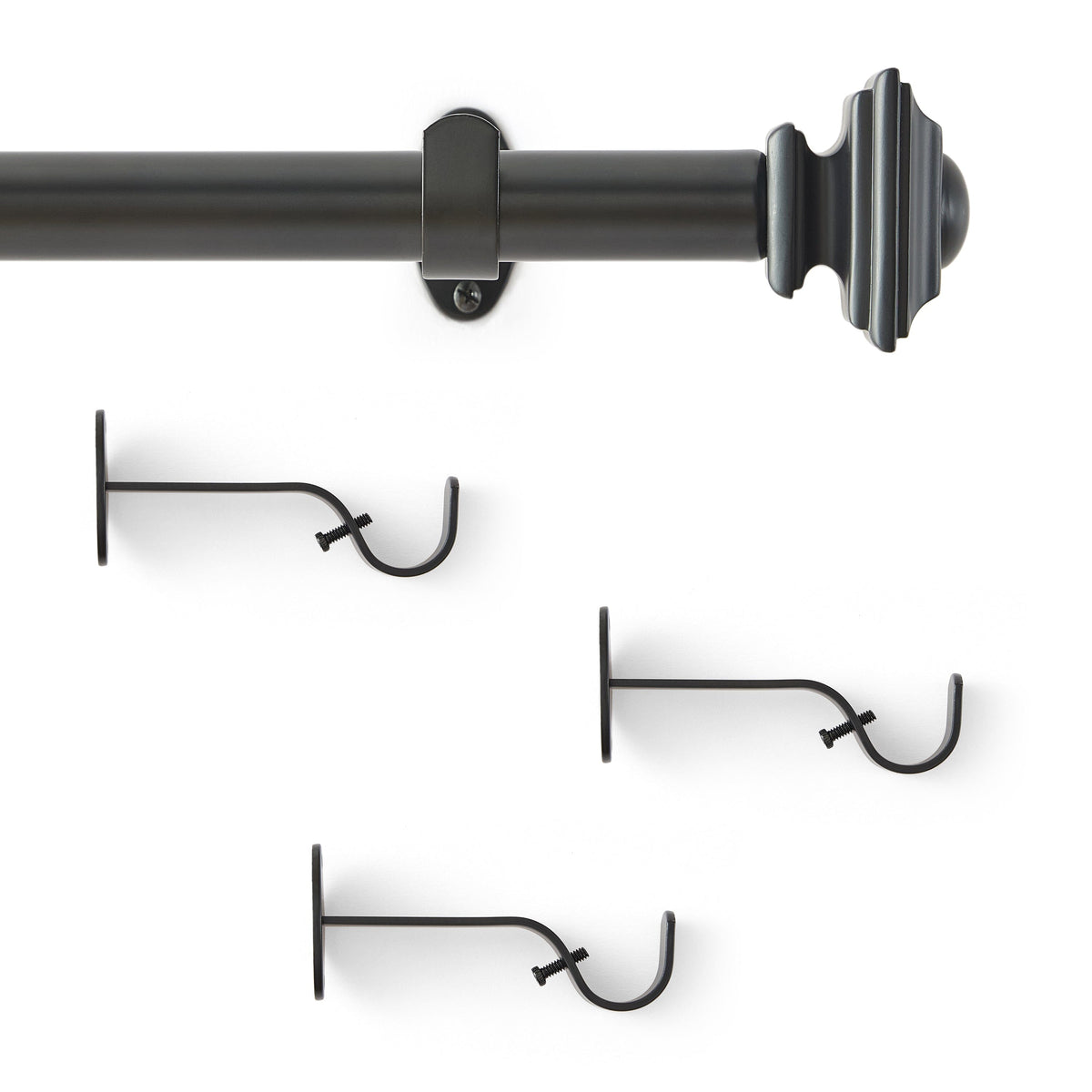 Lenox Madrid 1” Single Curtain Rod with Sculptural Stacked Square Finial Design