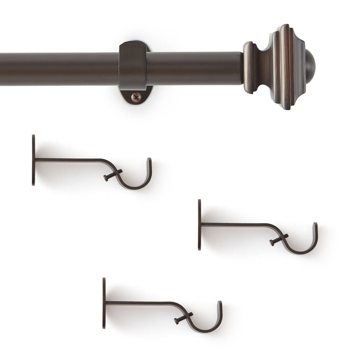 Lenox Madrid 1” Single Curtain Rod with Sculptural Stacked Square Finial Design