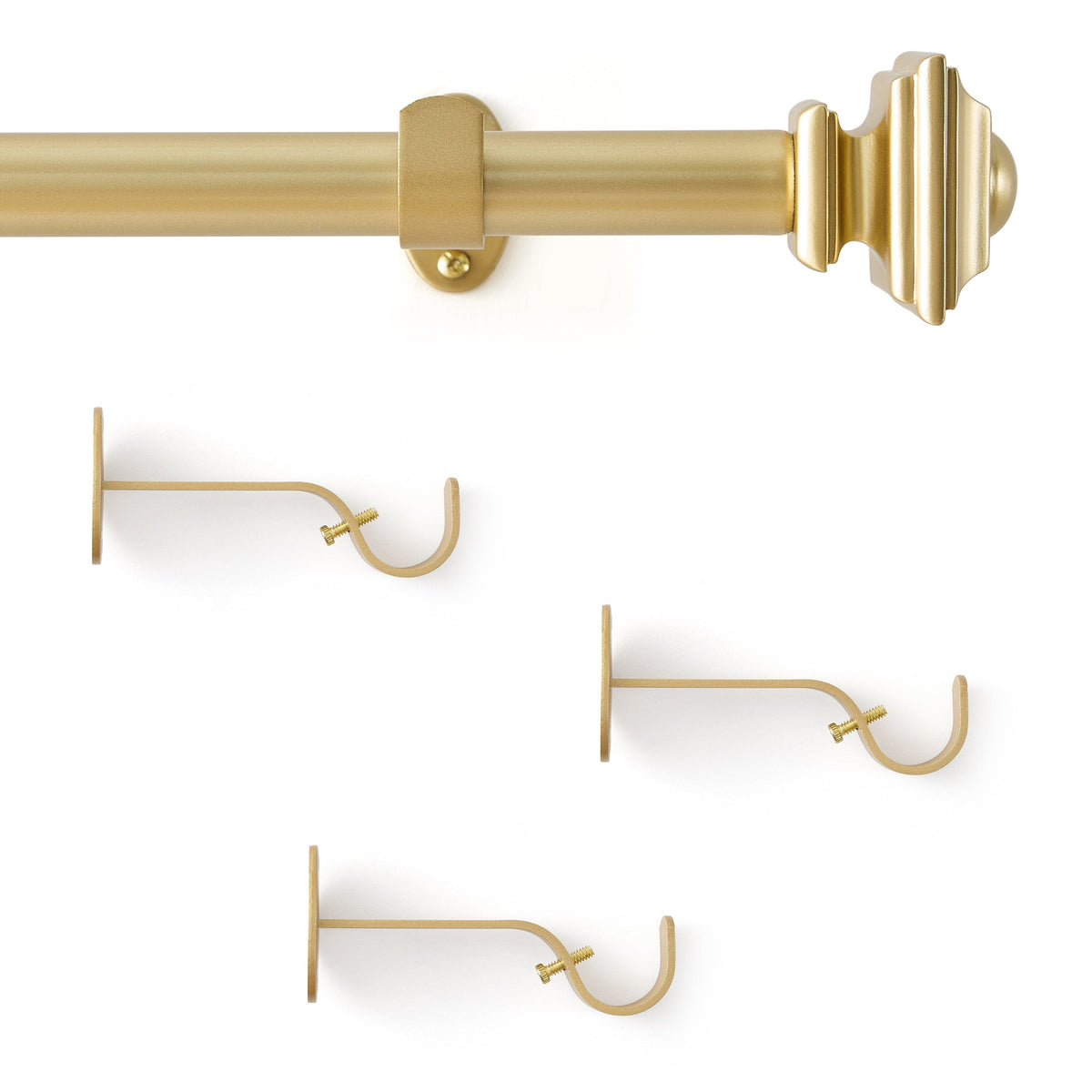 Lenox Madrid 1” Single Curtain Rod with Sculptural Stacked Square Finial Design