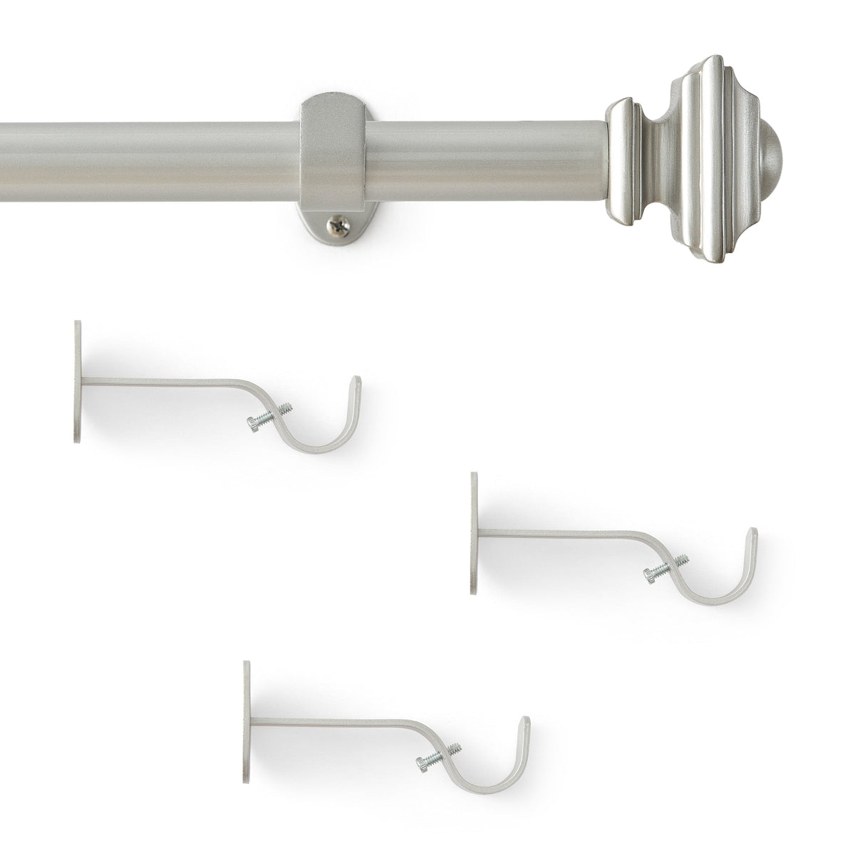 Lenox Madrid 1” Single Curtain Rod with Sculptural Stacked Square Finial Design