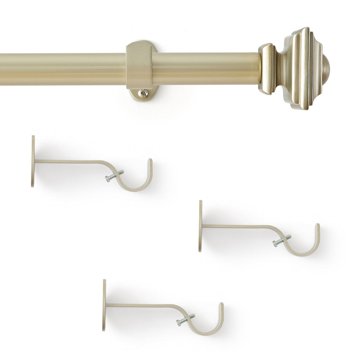 Lenox Madrid 1” Single Curtain Rod with Sculptural Stacked Square Finial Design