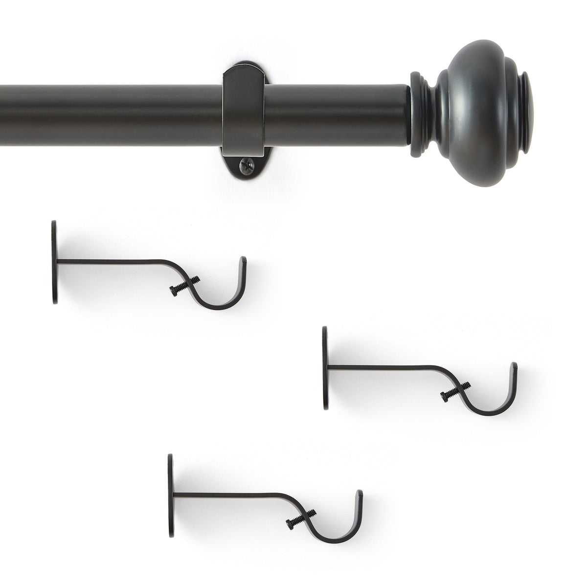 Lenox Manor 1” Single Curtain Rod with Rounded Globe Finial Design