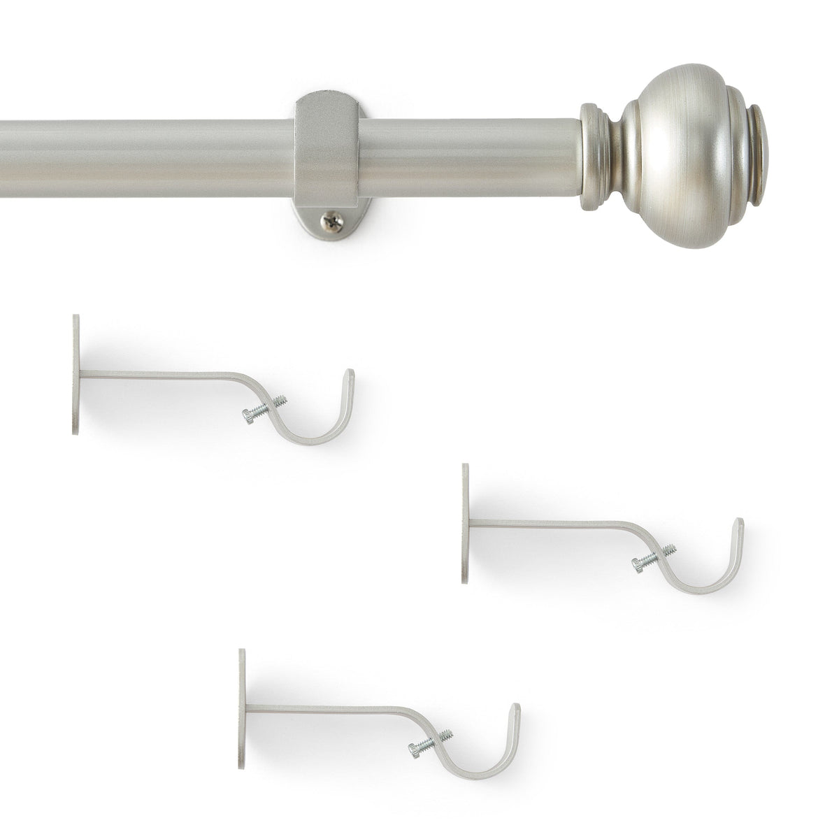 Lenox Manor 1” Single Curtain Rod with Rounded Globe Finial Design