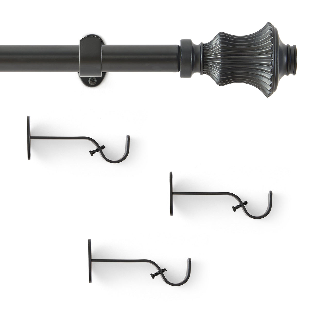 Lenox Palazzo 1” Single Curtain Rod with Fluted Bell Shaped Finial Design