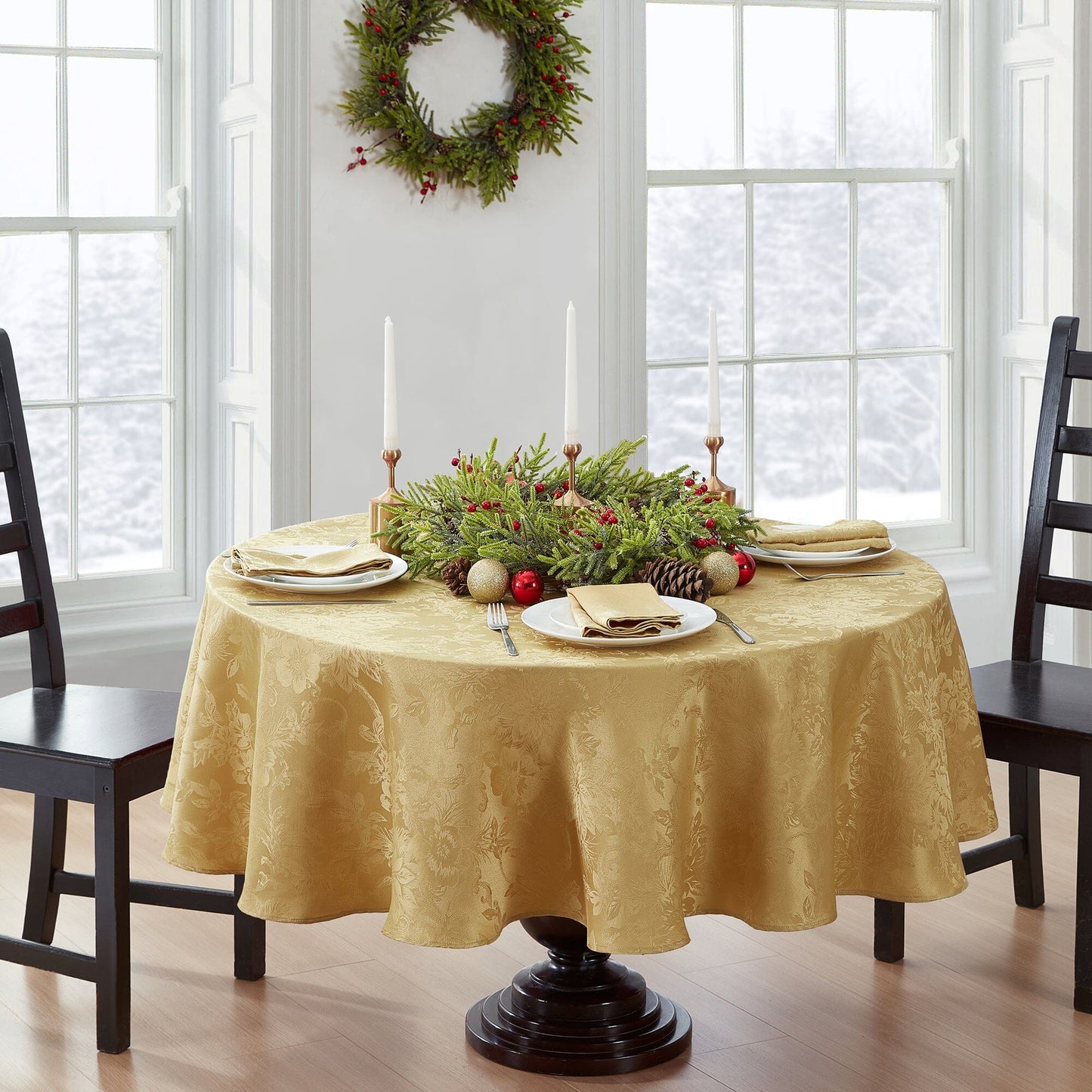 Poinsettia Elegance Jacquard Tablecloth