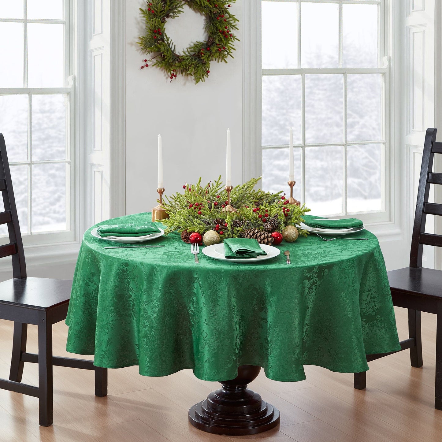 Poinsettia Elegance Jacquard Tablecloth