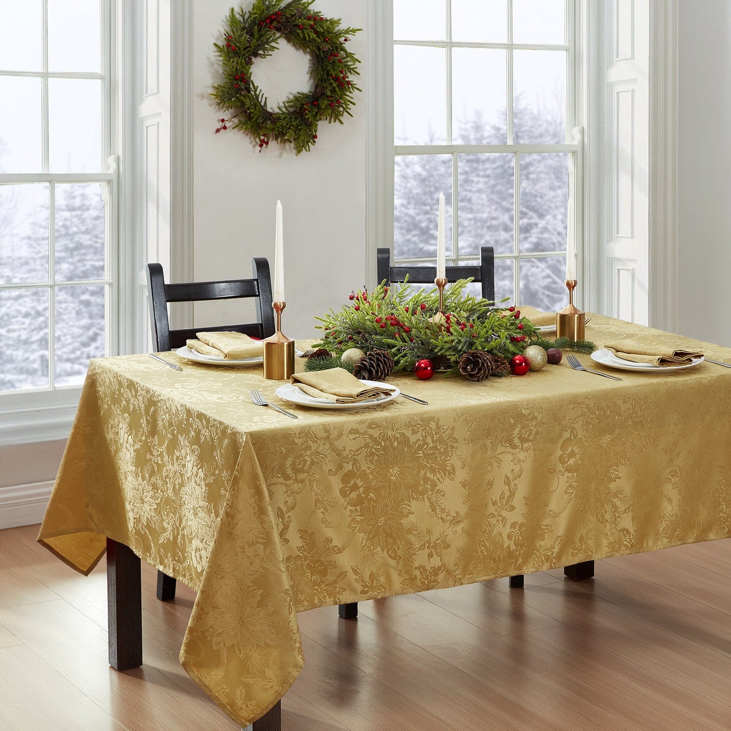 Poinsettia Elegance Jacquard Tablecloth