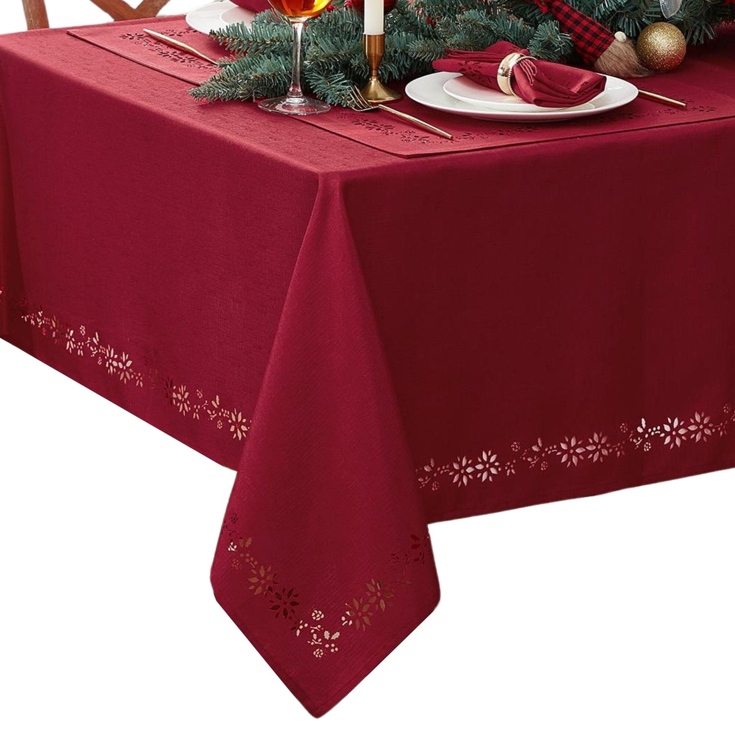 Poinsettia Noel Laser Cut Tablecloth
