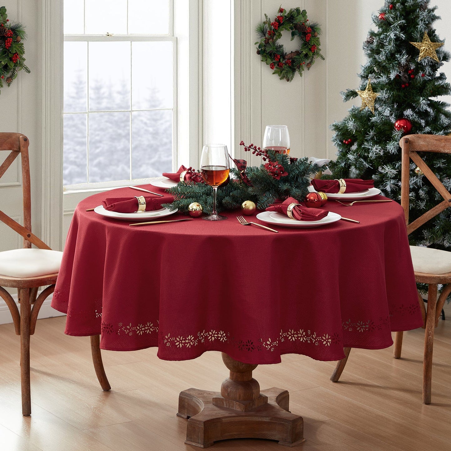 Poinsettia Noel Laser Cut Tablecloth