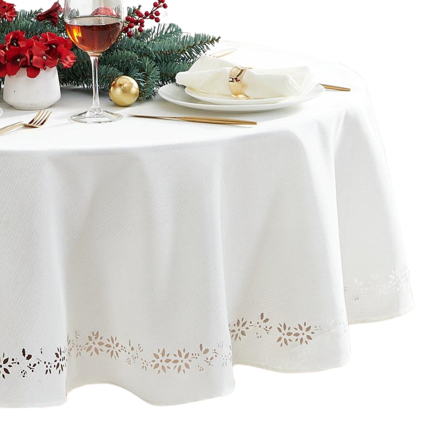 Poinsettia Noel Laser Cut Tablecloth