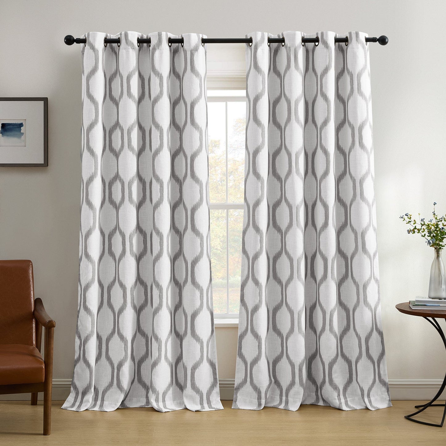 Cortina de ventana para oscurecer la habitación de lino geométrico Renzo Ikat