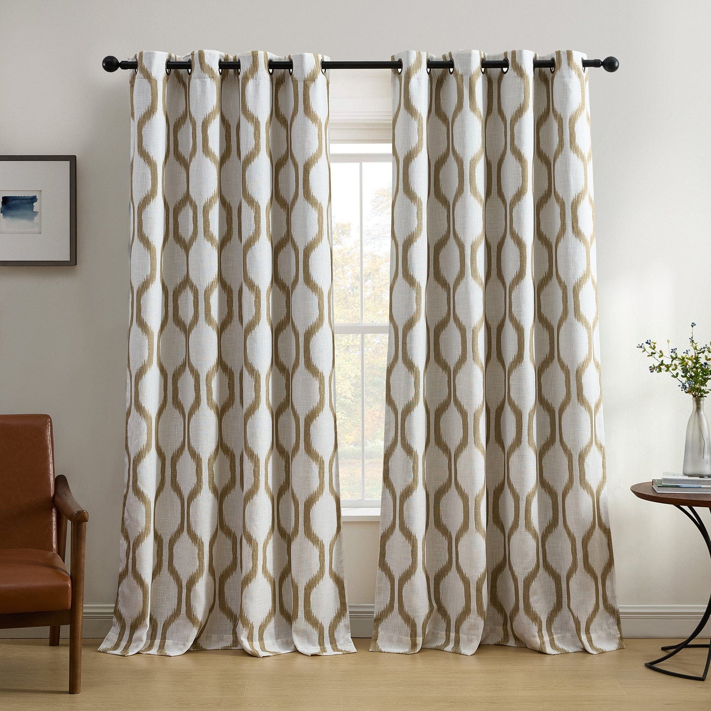 Cortina de ventana para oscurecer la habitación de lino geométrico Renzo Ikat