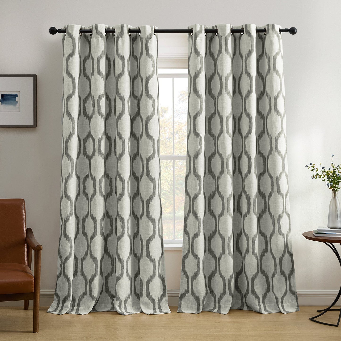 Cortina de ventana para oscurecer la habitación de lino geométrico Renzo Ikat