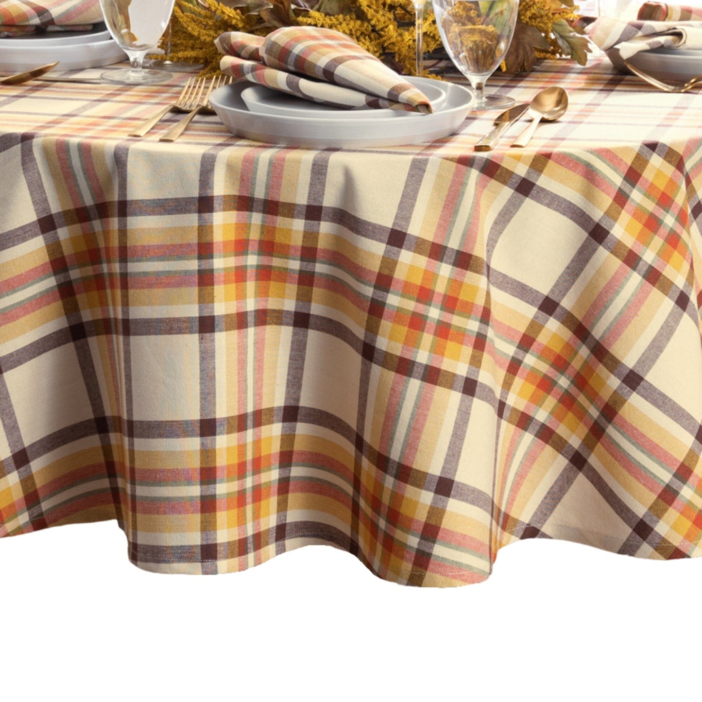 Russet Harvest Woven Plaid Tablecloth