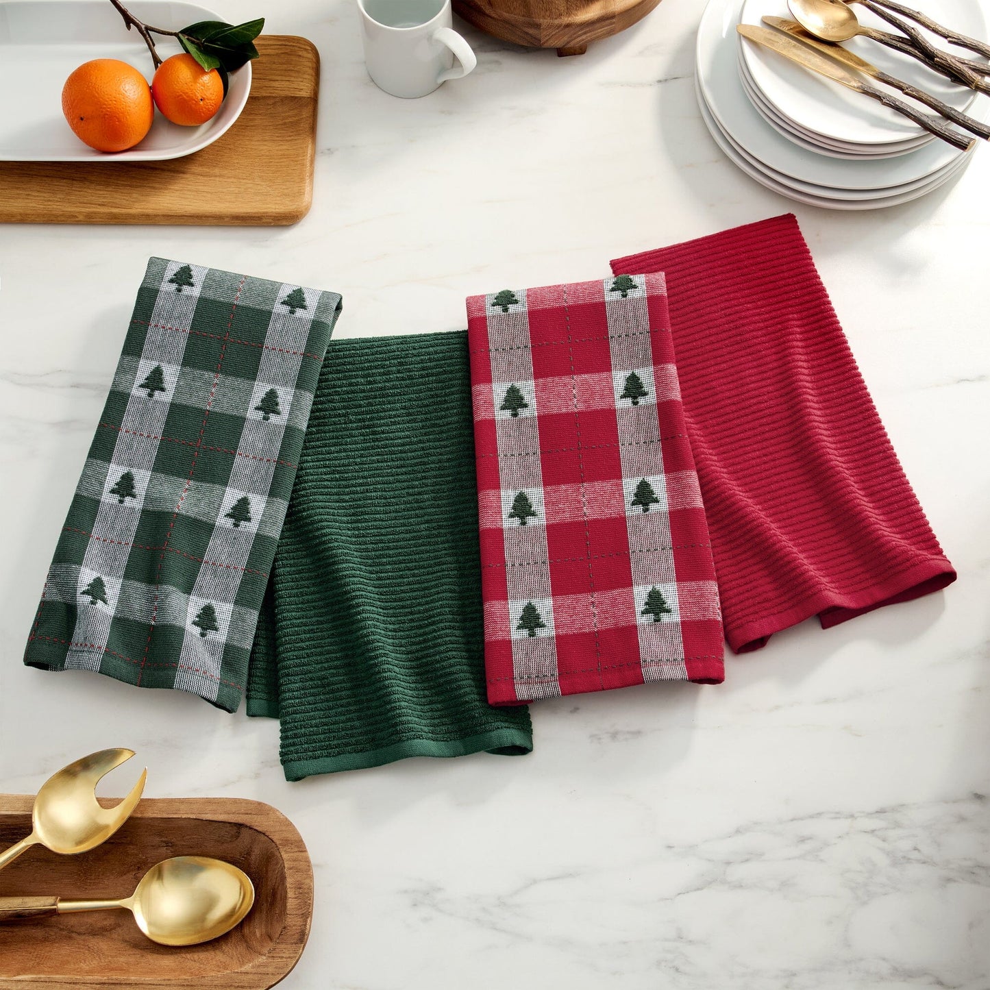 Sherwood Tree Dobby Holiday Plaid Kitchen Towels, Set of 4