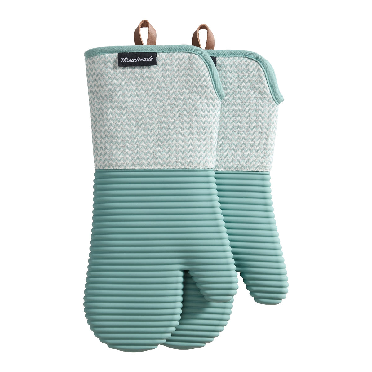 Sirena Chevron Heat-Resistant Ribbed Silicone Grip Oven Mitts, Set of 2