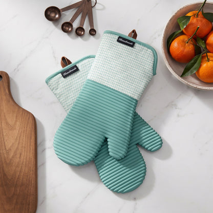 Sirena Chevron Heat-Resistant Ribbed Silicone Grip Oven Mitts, Set of 2