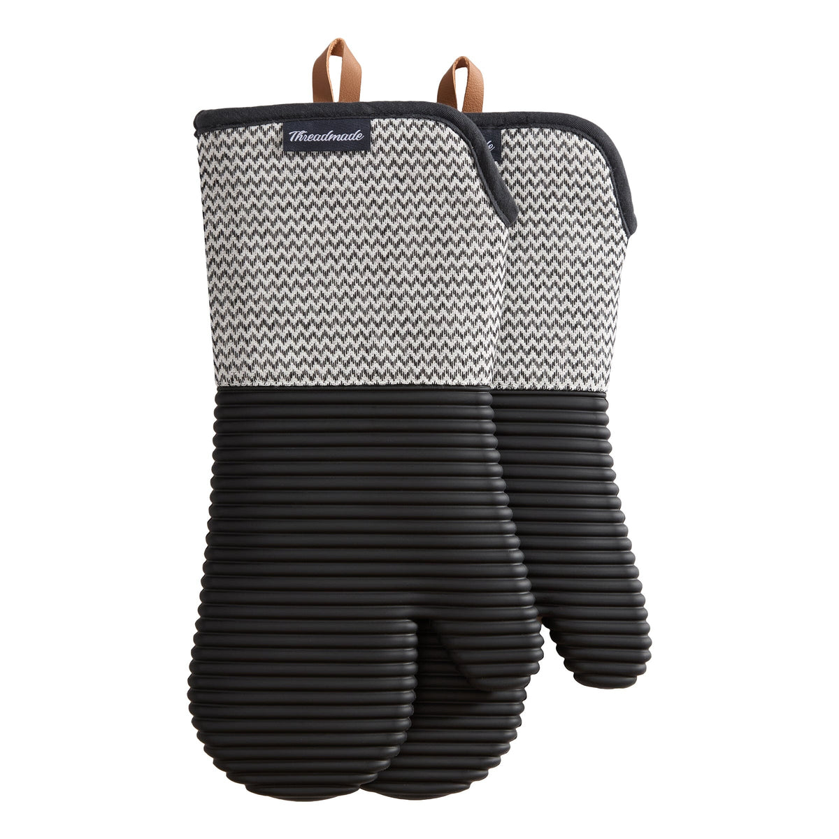 Sirena Chevron Heat-Resistant Ribbed Silicone Grip Oven Mitts, Set of 2