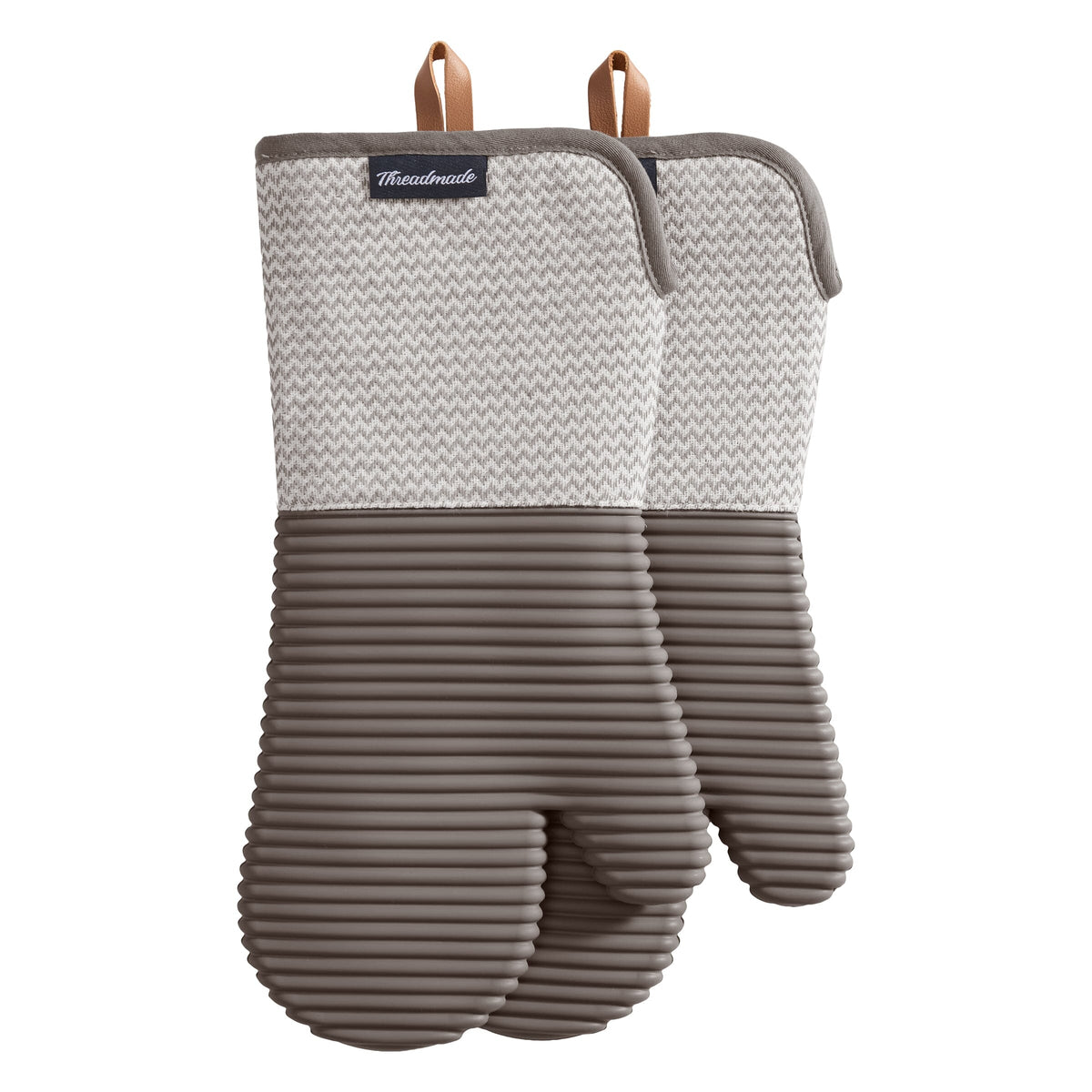 Sirena Chevron Heat-Resistant Ribbed Silicone Grip Oven Mitts, Set of 2