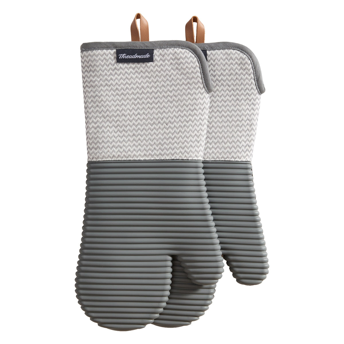 Sirena Chevron Heat-Resistant Ribbed Silicone Grip Oven Mitts, Set of 2