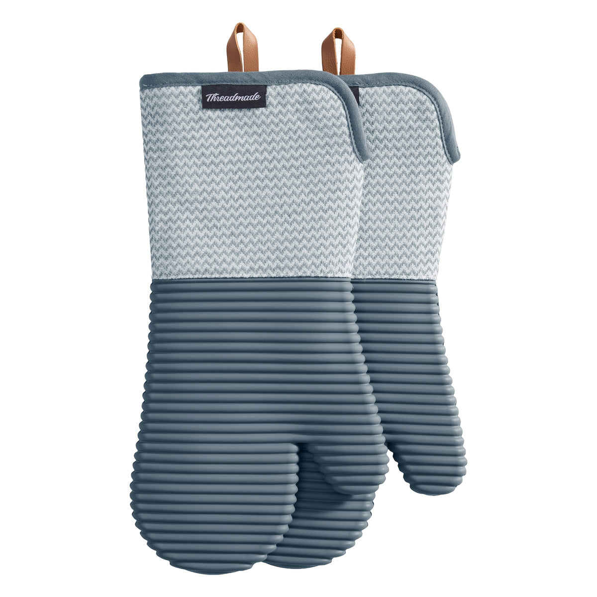 Sirena Chevron Heat-Resistant Ribbed Silicone Grip Oven Mitts, Set of 2