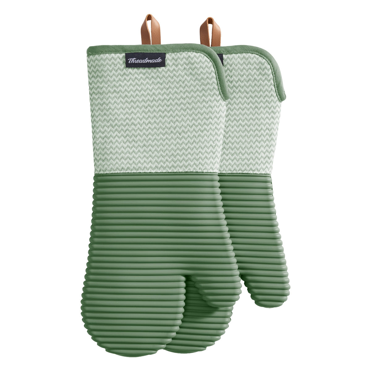 Sirena Chevron Heat-Resistant Ribbed Silicone Grip Oven Mitts, Set of 2
