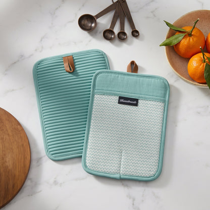 Sirena Chevron Heat-Resistant Ribbed Silicone Grip Pot Holders, Set of 2