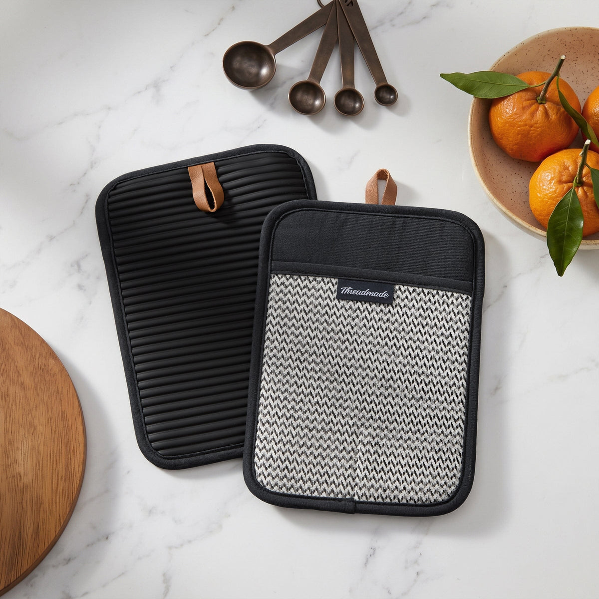 Sirena Chevron Heat-Resistant Ribbed Silicone Grip Pot Holders, Set of 2