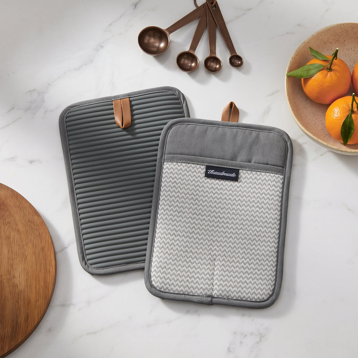Sirena Chevron Heat-Resistant Ribbed Silicone Grip Pot Holders, Set of 2