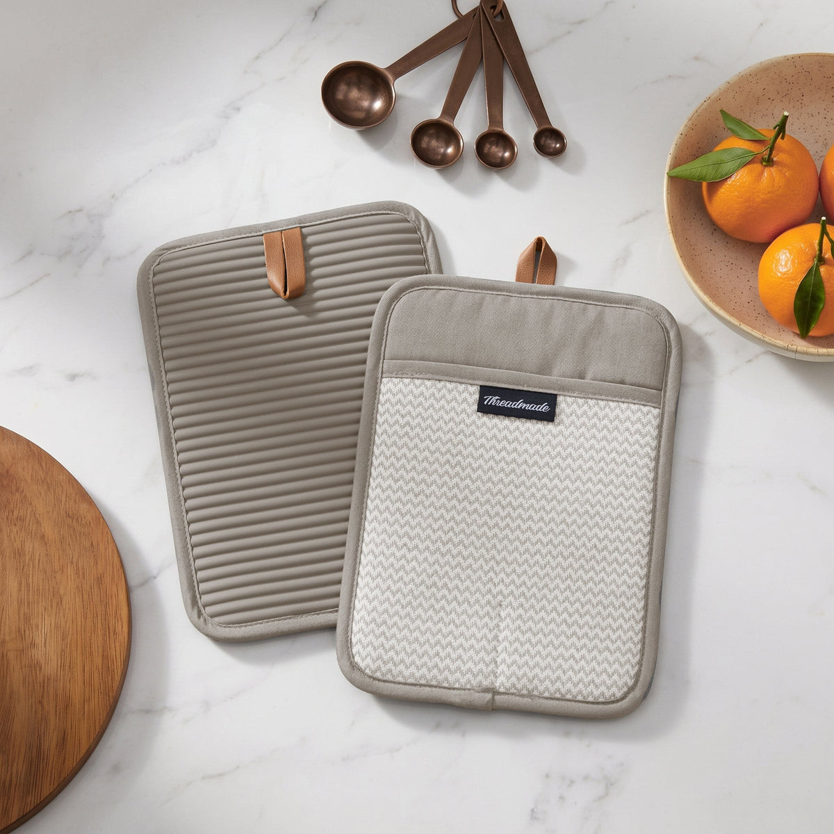 Sirena Chevron Heat-Resistant Ribbed Silicone Grip Pot Holders, Set of 2