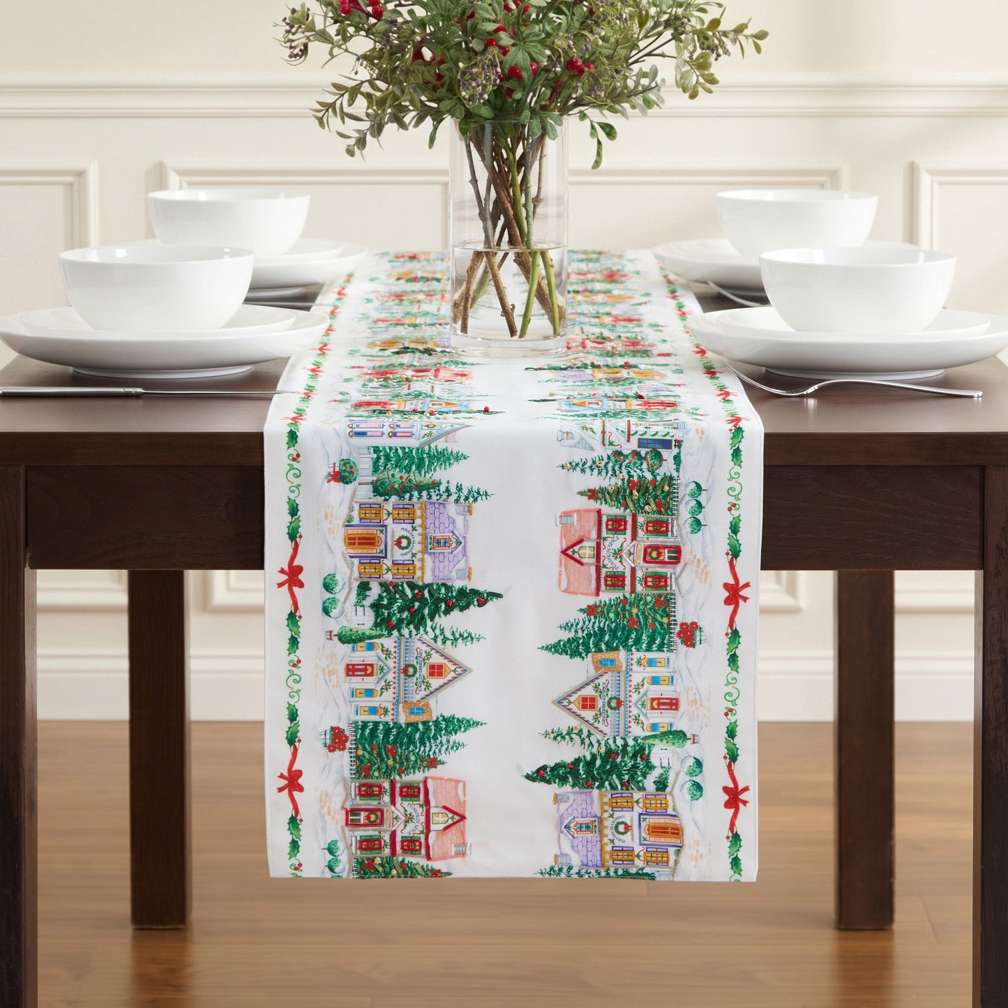 Lenox Spice Village Christmas Embroidered Table Runner