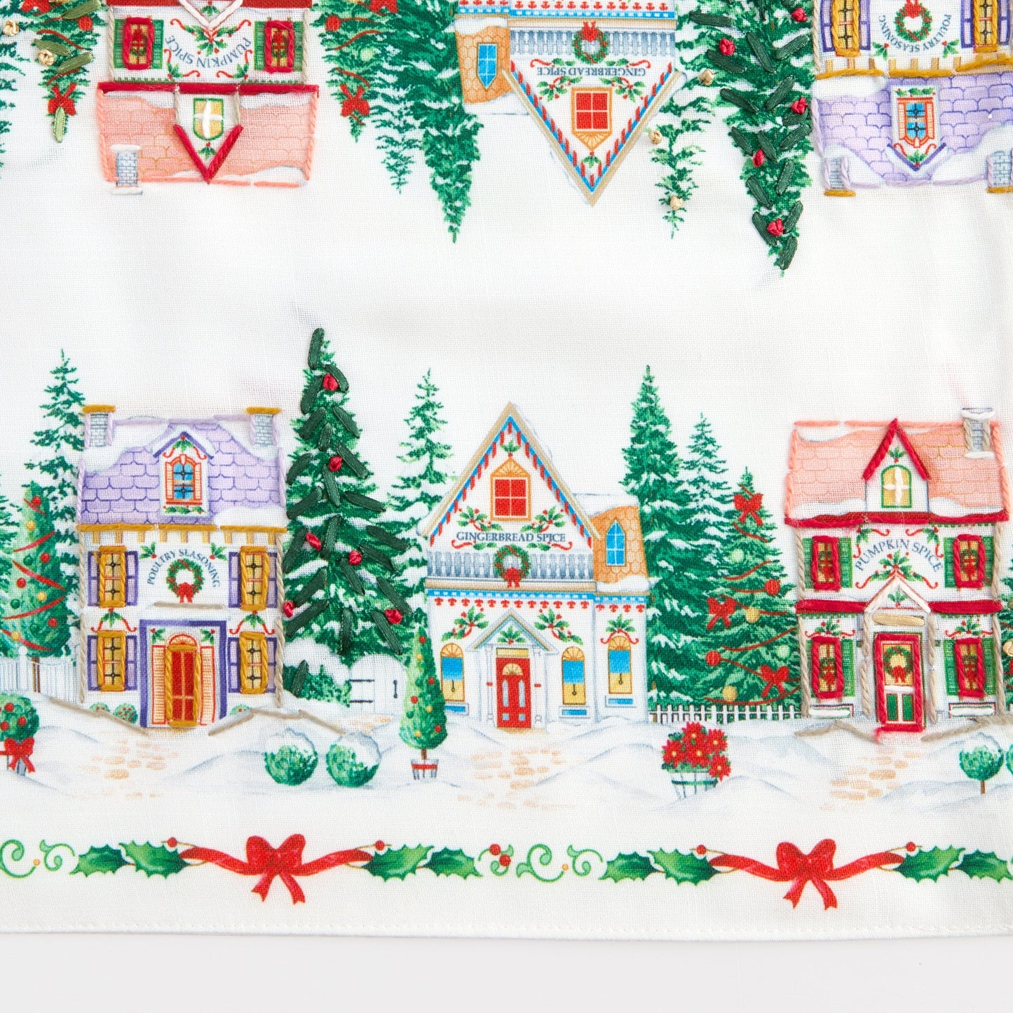 Lenox Spice Village Christmas Embroidered Table Runner