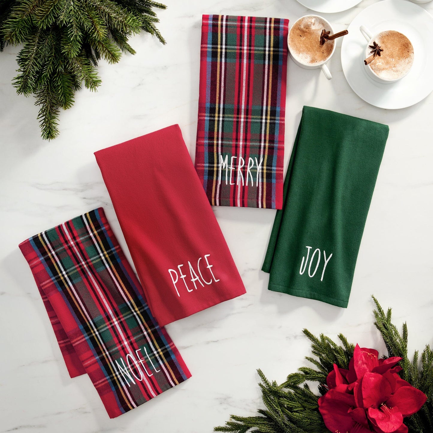 Stowe Tartan Holiday Sentiments Kitchen Towels, Set of 4