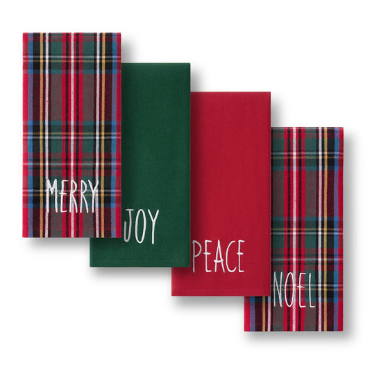 Stowe Tartan Holiday Sentiments Kitchen Towels, Set of 4