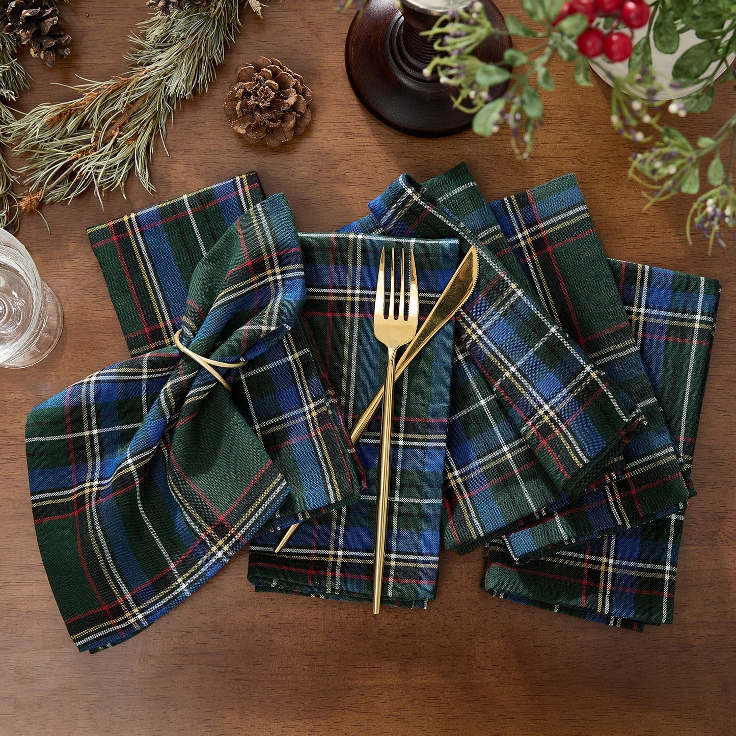 Stowe Tartan Holiday Plaid Cotton Napkins, Set of 8