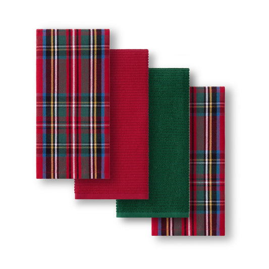 Stowe Tartan Holiday Plaid Kitchen Towels, Set of 4