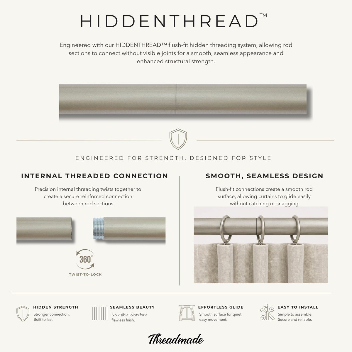 Greenwich 1” Single Curtain Rod with Spherical Ball Finial