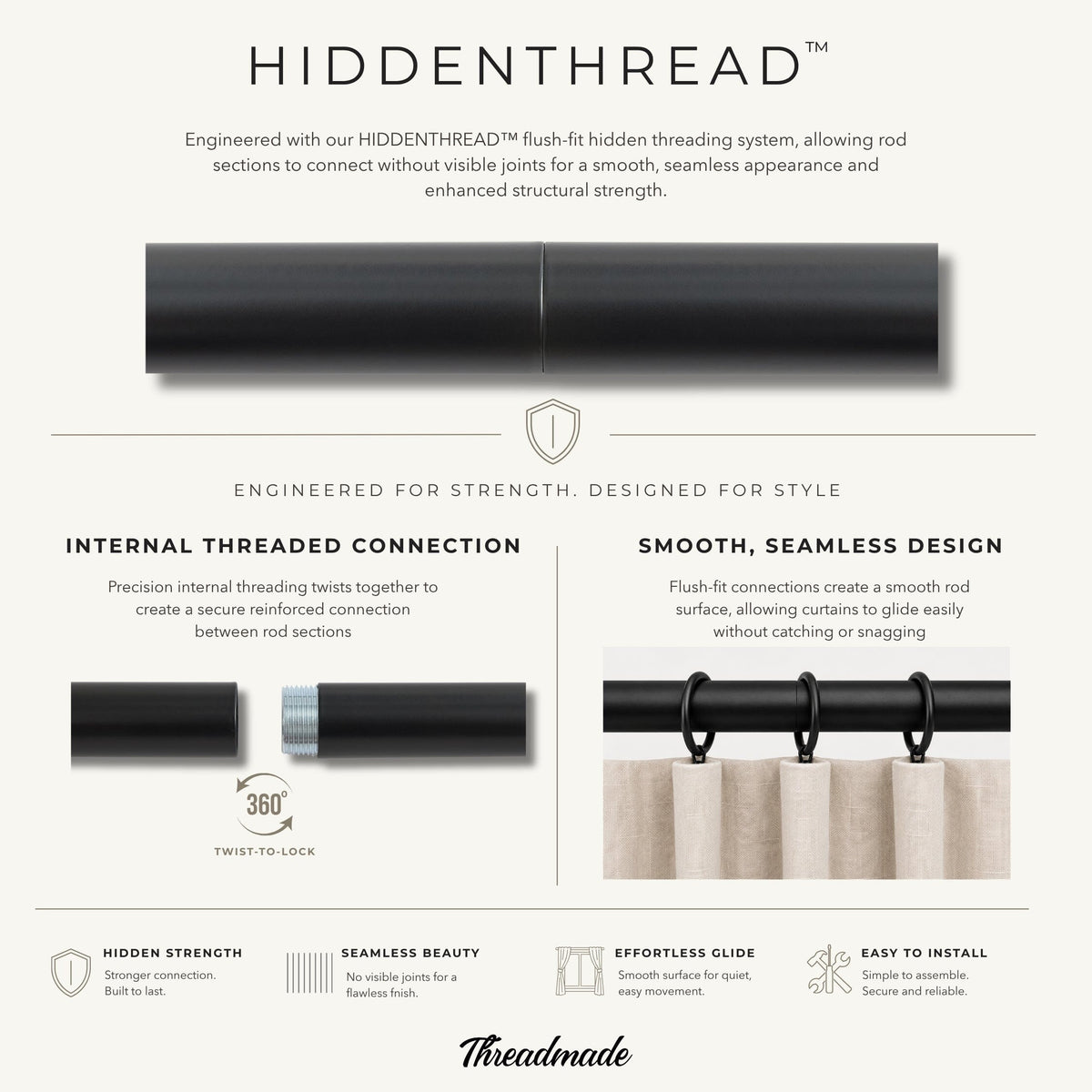 Greenwich 1” Single Curtain Rod with Spherical Ball Finial