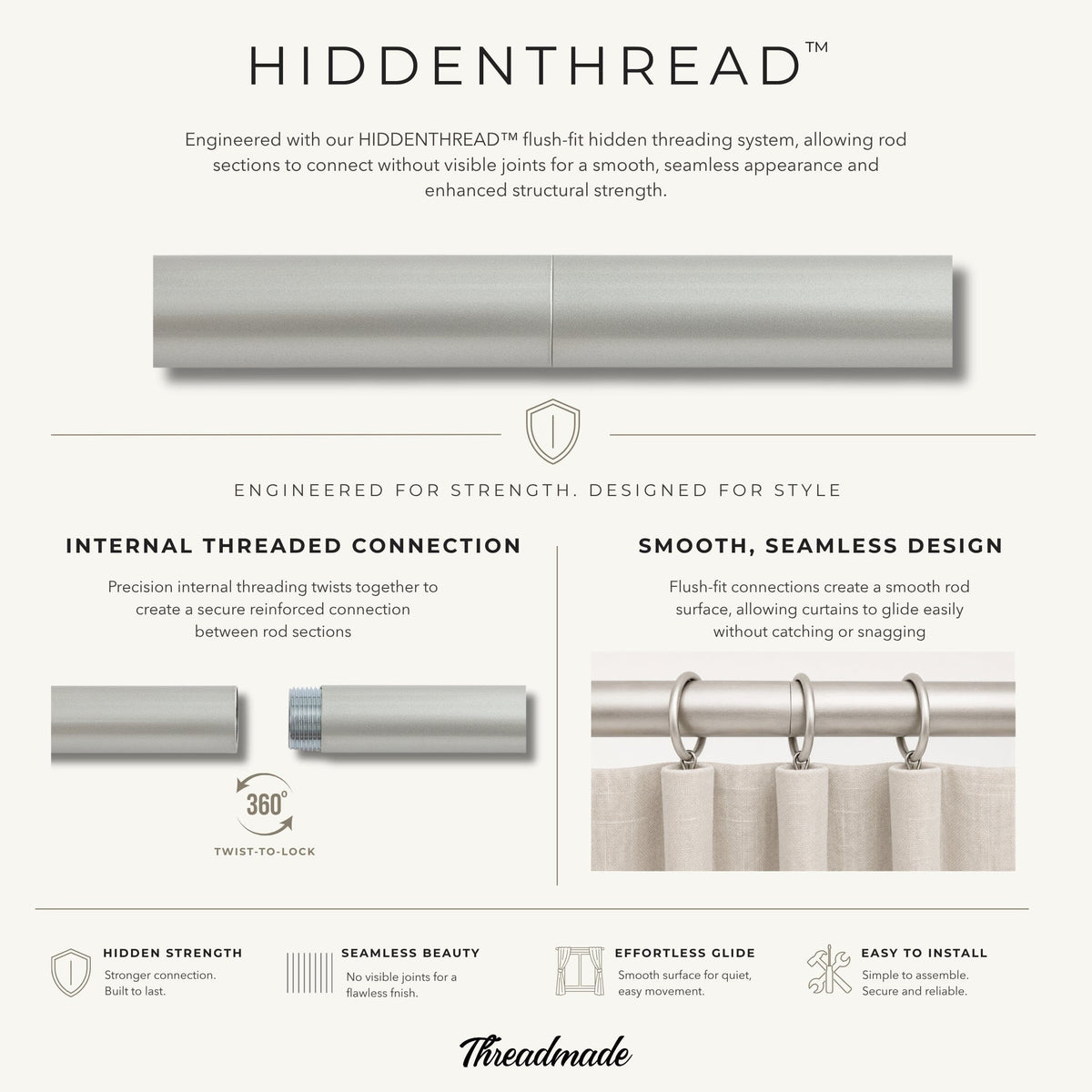 Greenwich 1” Single Curtain Rod with Spherical Ball Finial