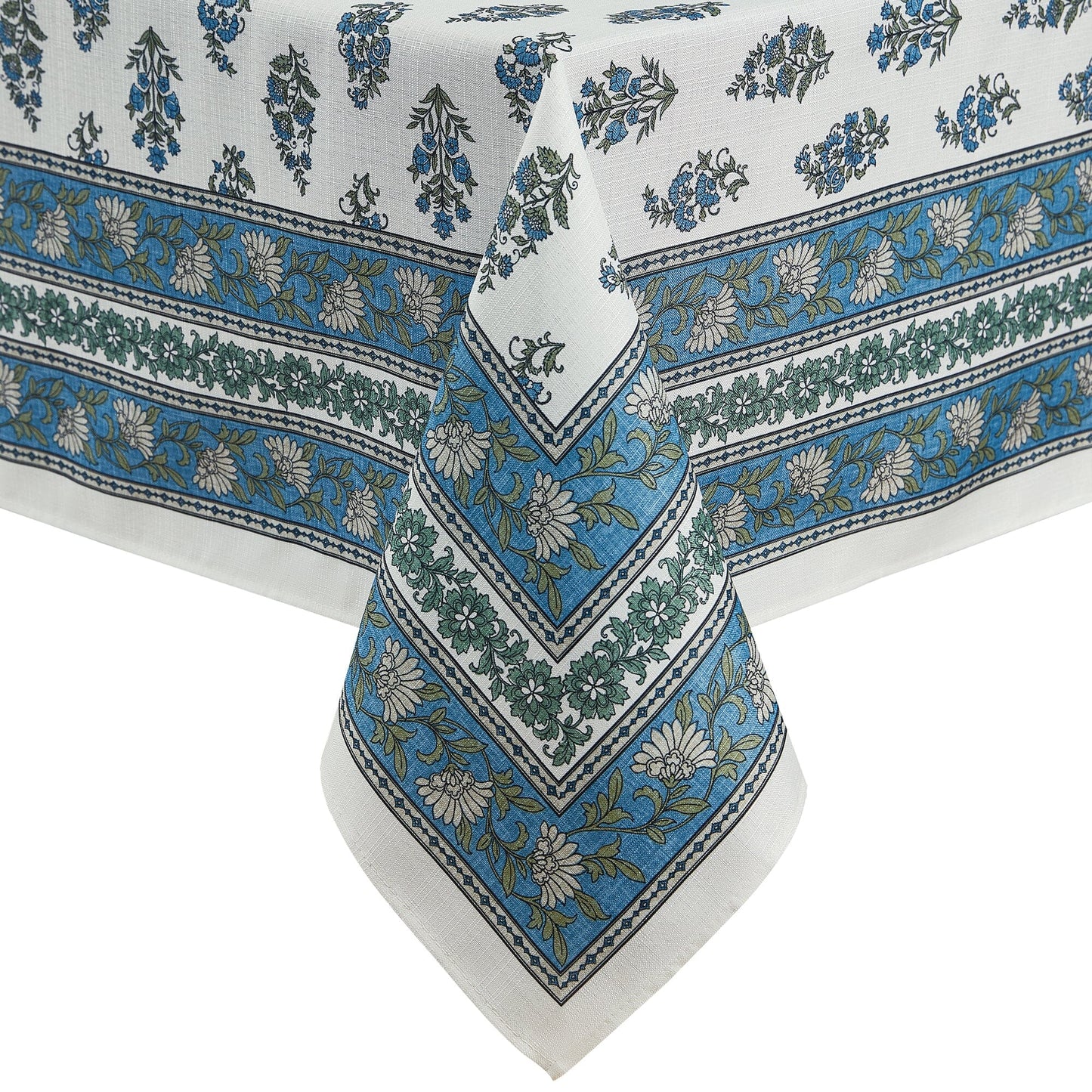 Tropez Block Print Stain & Water Resistant Indoor/Outdoor Tablecloth