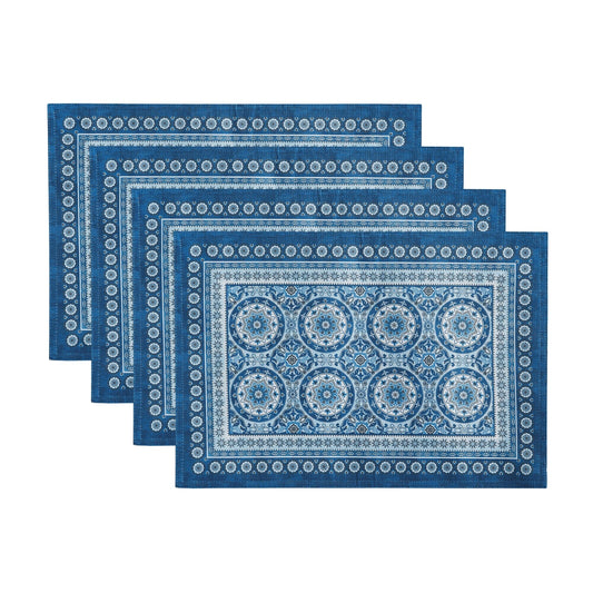 Vietri Medallion Block Print - Manteles individuales para interiores y exteriores, resistentes al agua y a las manchas, juego de 4