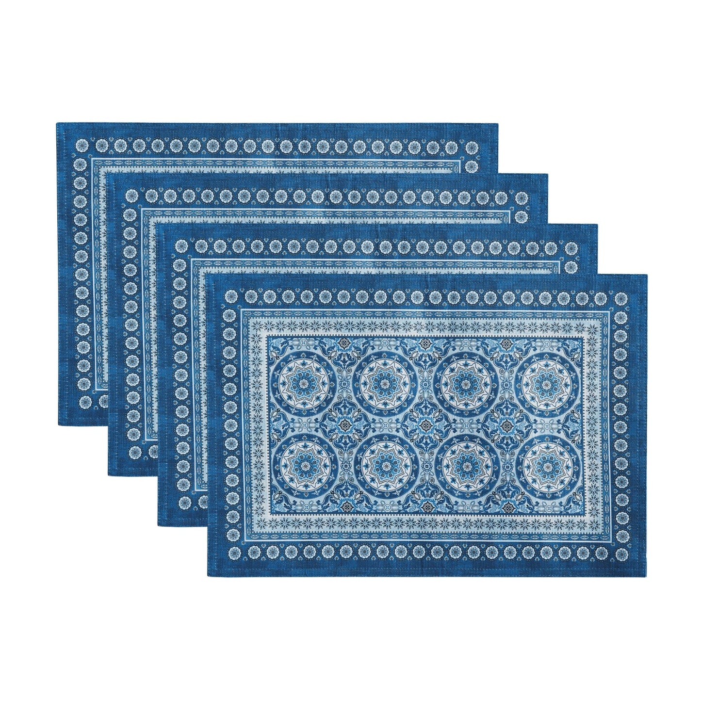Vietri Medallion Block Print - Manteles individuales para interiores y exteriores, resistentes al agua y a las manchas, juego de 4