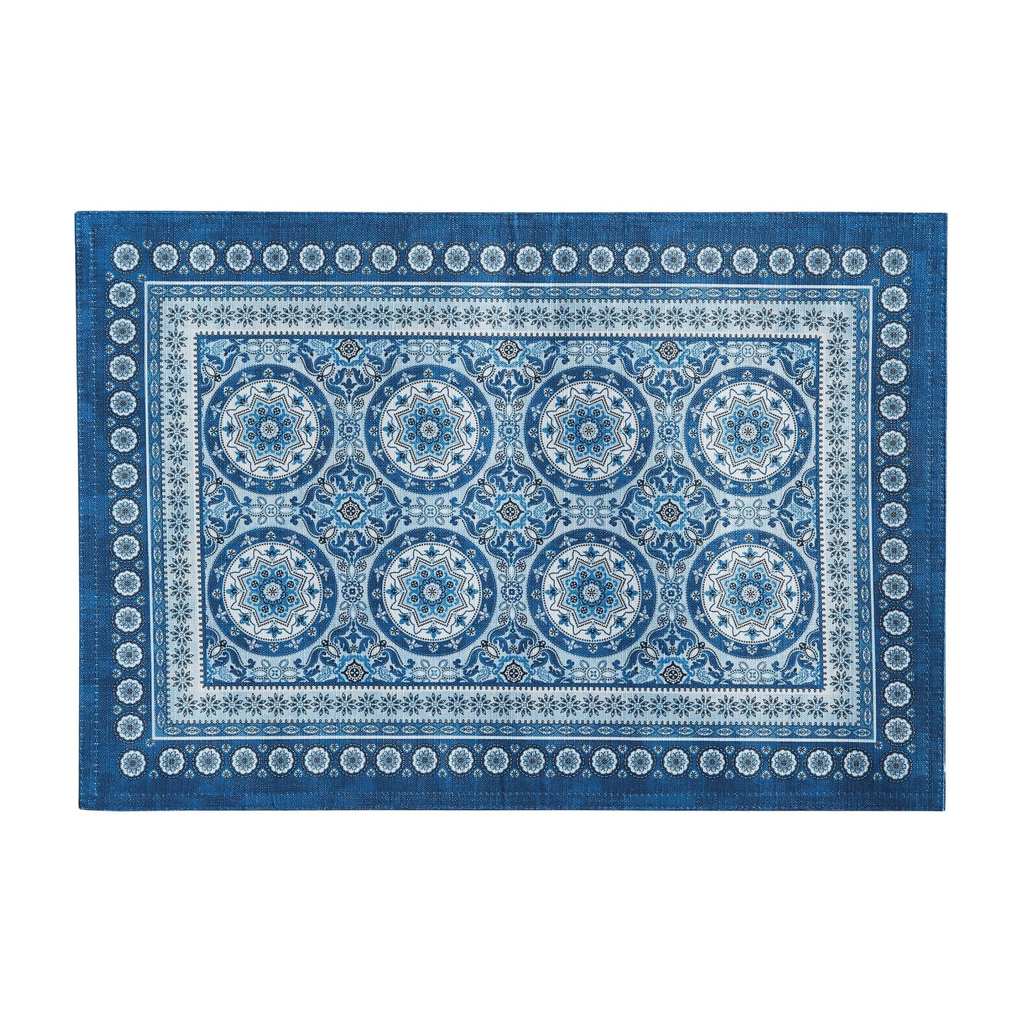 Vietri Medallion Block Print - Manteles individuales para interiores y exteriores, resistentes al agua y a las manchas, juego de 4
